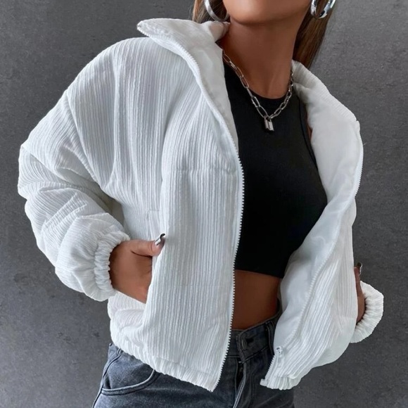 Shein White Ribbed Puffer Jacket 